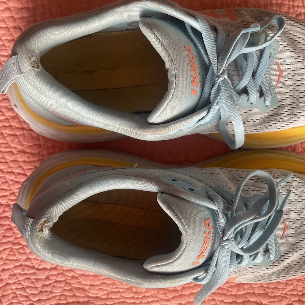 Hoka Women's Light Blue White Yellow Running Shoes - Picture 10 of 10
